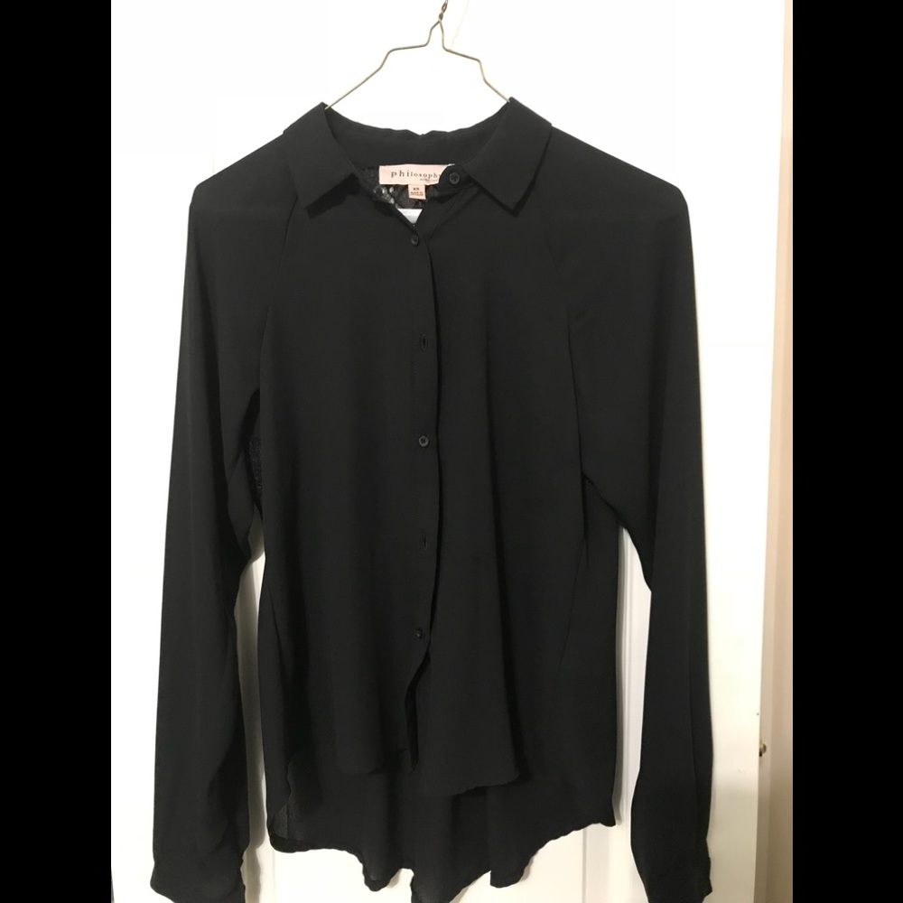 NEW! Philosophy Crochet-back chiffon black blouse